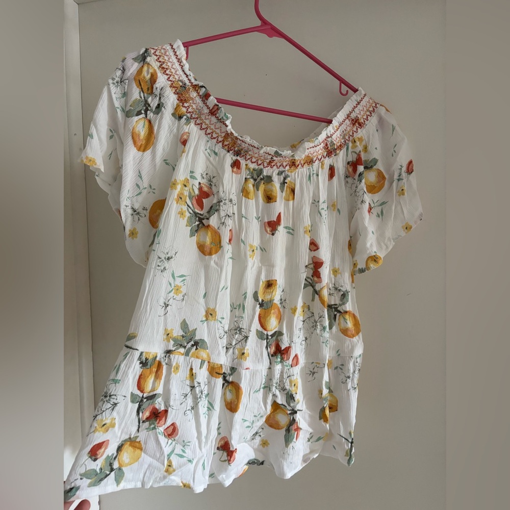Maurices White Blouse with Orange and Yellow Floral Print